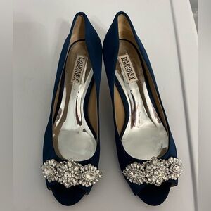 Badgley Mischka blue satin bridal shoe